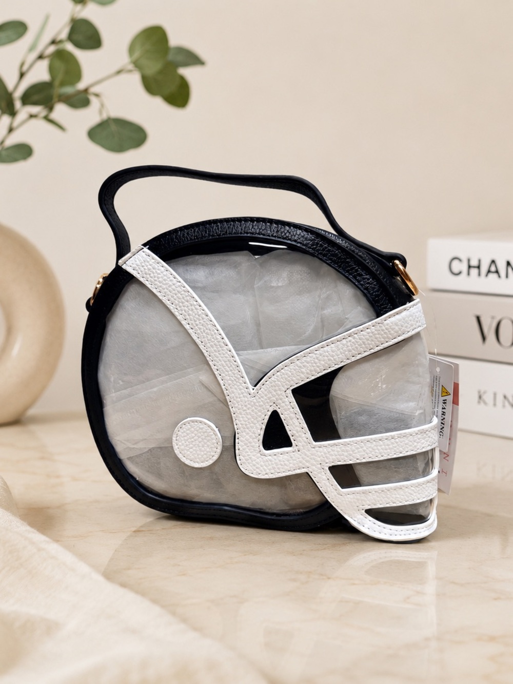 Clear Accent Women's Crossbody Bag with White Trim